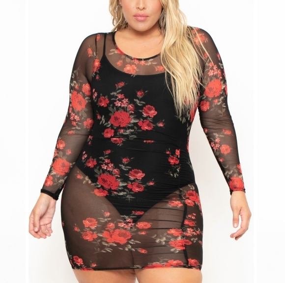 Curvy Sense Dresses & Skirts - Sheer floral dress